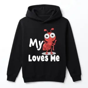 Funny Ant Pun 'My Aunt Loves Me' Graphic T-Shirt 7 Front view of a humorous black T-shirt featuring a red ant and 'My Aunt Loves Me' text.
