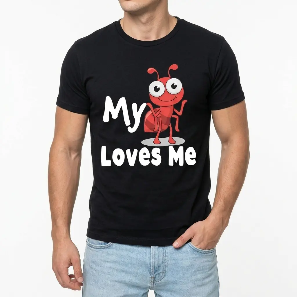 Funny Ant Pun 'My Aunt Loves Me' Graphic T-Shirt 3 Graphic T-shirt displaying a cartoon ant and the phrase 'My Aunt Loves Me' in bold lettering.