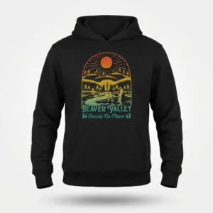 Funny Beaver Valley Retro Graphic T-Shirt 7 Hoodie flat lay featuring the retro Beaver Valley nature graphic and funny quote centered on the front.