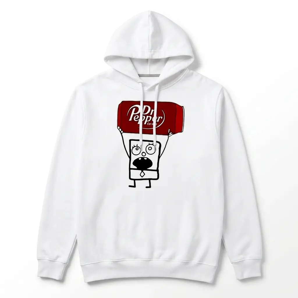 Cartoon soda meme T-shirt displayed on a flat surface.