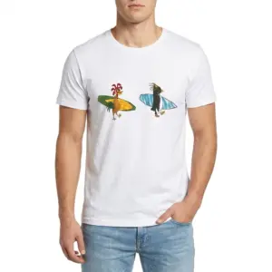 Funny Chicken and Penguin Surfing T-Shirt 8 funny chicken and penguin surfing t shirt 2.jpg