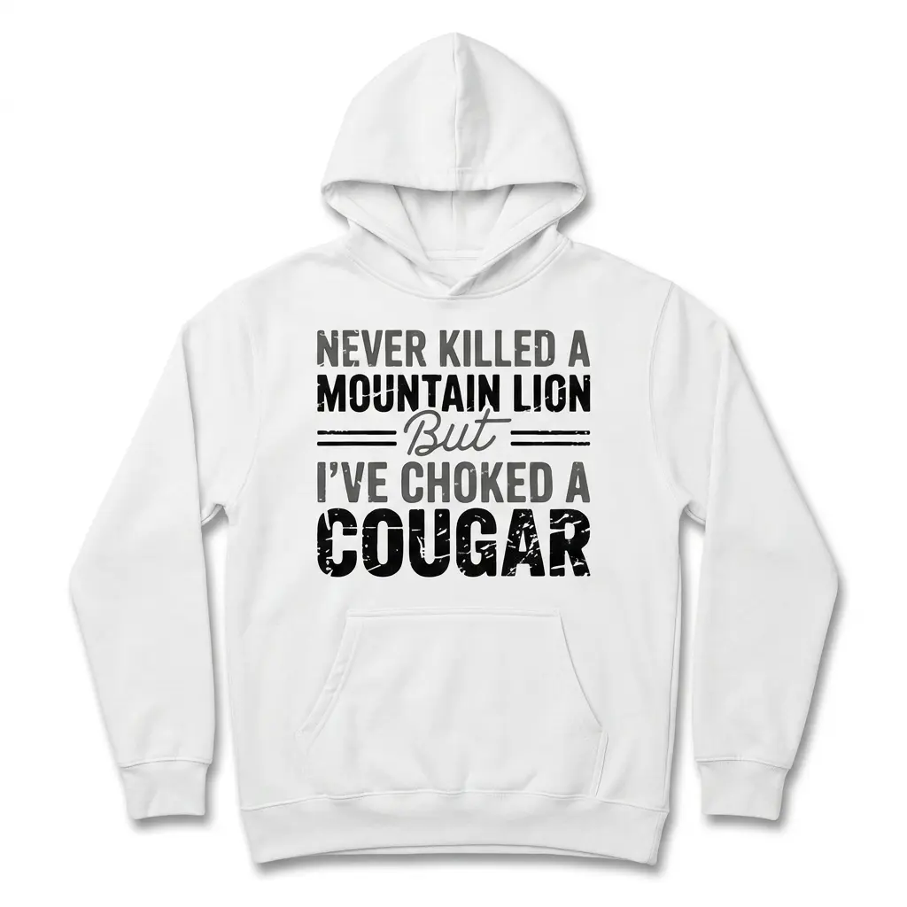 Funny Choked a Cougar Graphic T-Shirt 2 White T-shirt showcasing bold humorous text design about cougars.