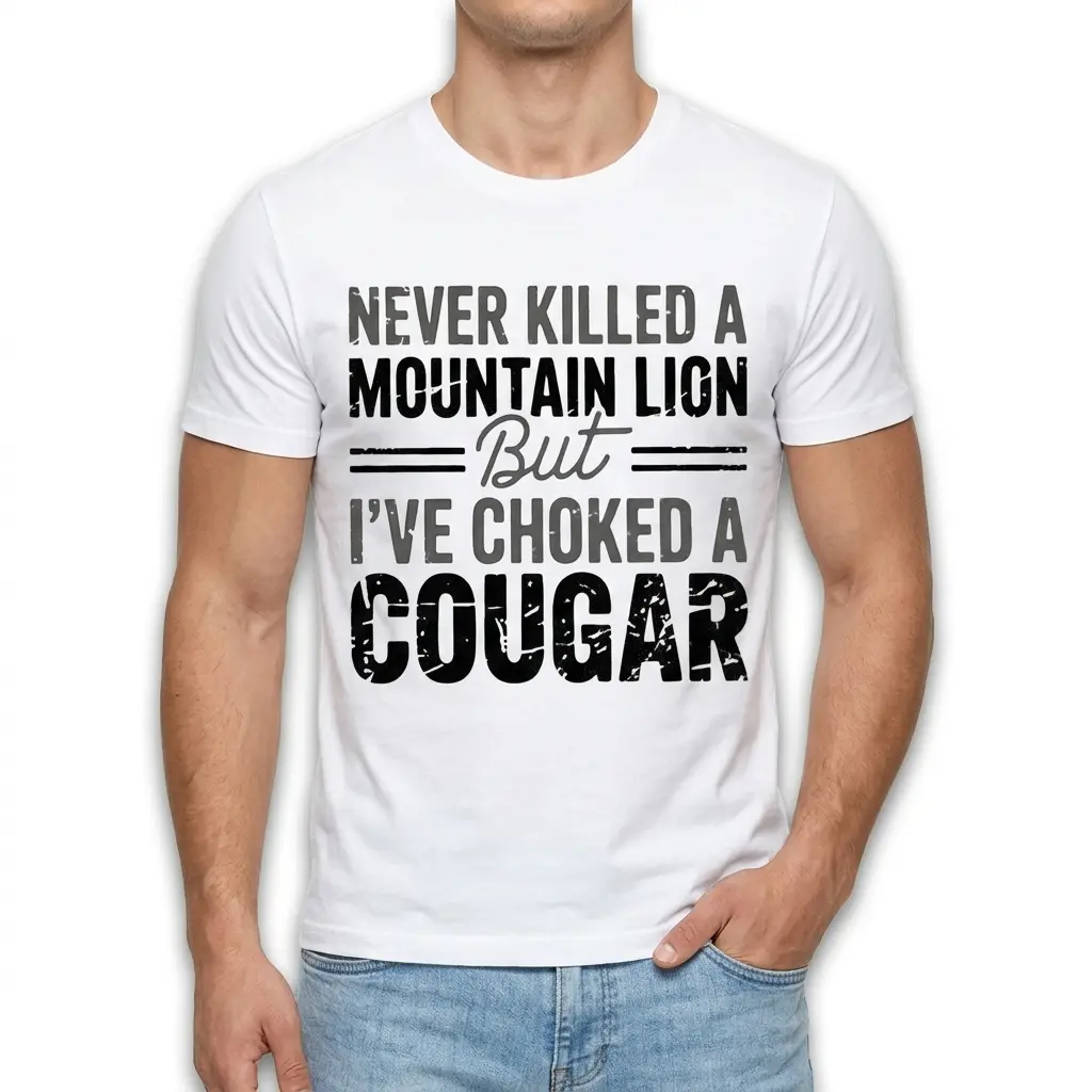 Funny Choked a Cougar Graphic T-Shirt 3 Humor-themed shirt with a playful cougar-related statement.