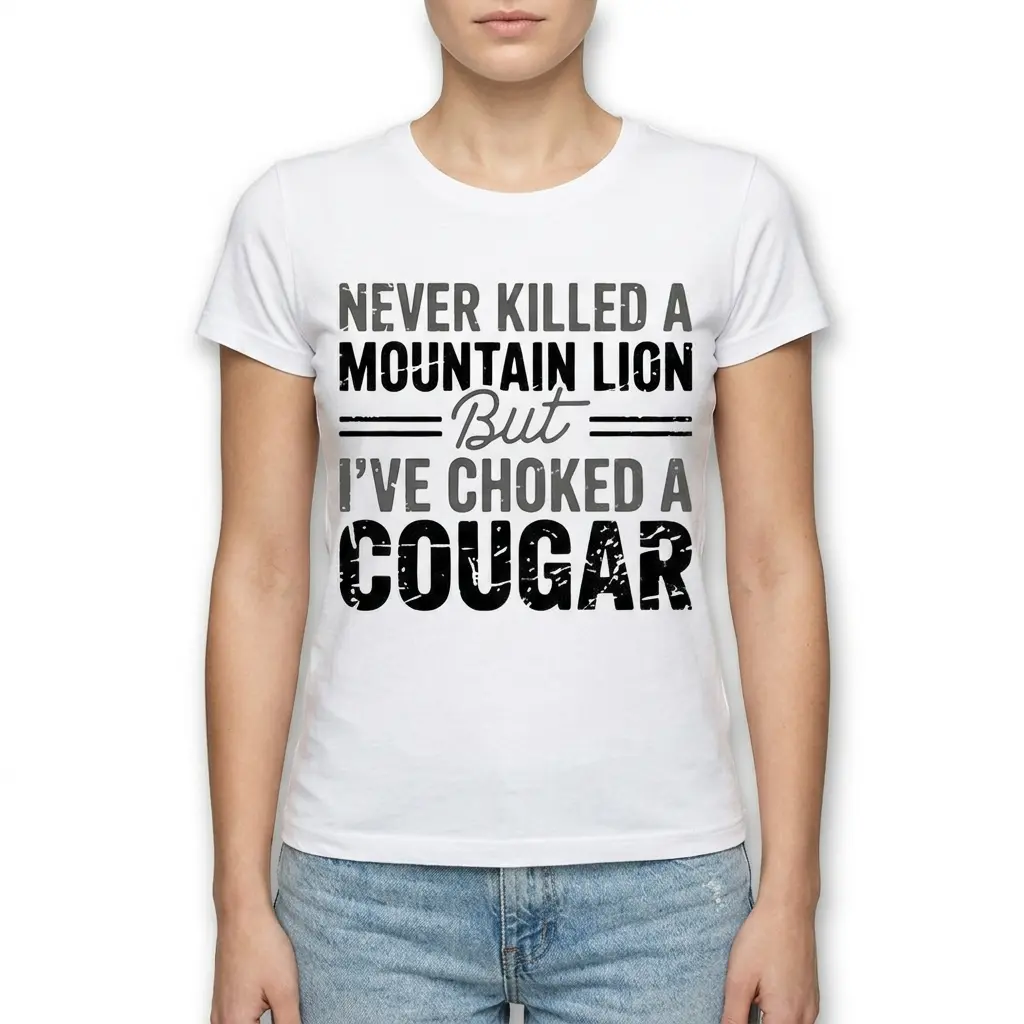 Funny Choked a Cougar Graphic T-Shirt 4 Graphic T-shirt displaying a fun phrase about choking a cougar.
