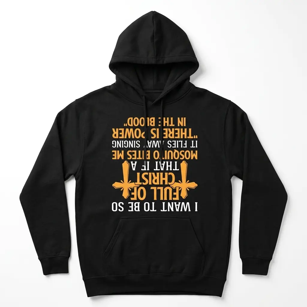 Front view of T-shirt with Christian-themed mosquito joke.