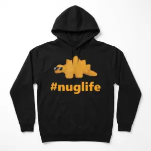 Funny Dino Nugget Nug Life Graphic T-Shirt 7 Close-up of dino nugget graphic on black shirt.