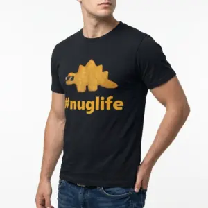 Funny Dino Nugget Nug Life Graphic T-Shirt 10 Detailed view of 'Nug Life' text on dino nugget shirt.