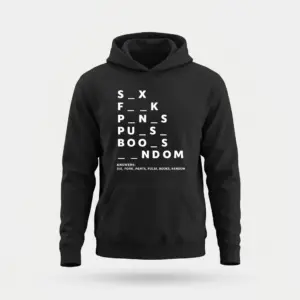 Funny Dirty Mind Test Puzzle Graphic T-Shirt 7 Dirty mind test word puzzle graphic on a white pullover hoodie, flat lay front view displaying the cheeky puzzle print