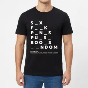 Funny Dirty Mind Test Puzzle Graphic T-Shirt 9 Man wearing a white t-shirt featuring the funny dirty mind test puzzle graphic, front view showing full chest print