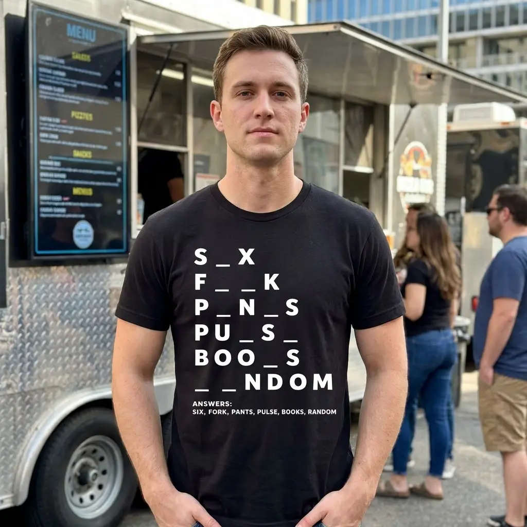 Funny Dirty Mind Test Puzzle Graphic T-Shirt 5 Lifestyle scene featuring the funny dirty mind test puzzle graphic t-shirt worn casually, highlighting the humorous word puzzle design