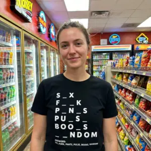 Funny Dirty Mind Test Puzzle Graphic T-Shirt 11 Casual lifestyle setting showcasing the dirty mind test puzzle shirt, emphasizing the cheeky double-entendre word puzzle graphic