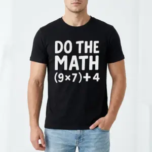 Funny Do The Math Equation Graphic T-Shirt 8 T-shirt displaying 'Do The Math (9x7)+4' in large white letters.
