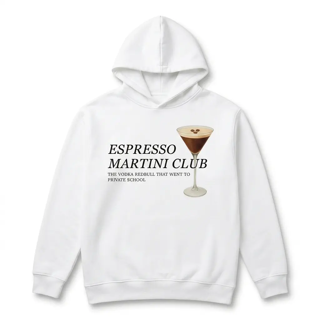 Funny Espresso Martini Club T-Shirt 2 Humor t-shirt showcasing 'Espresso Martini Club' and cocktail illustration.