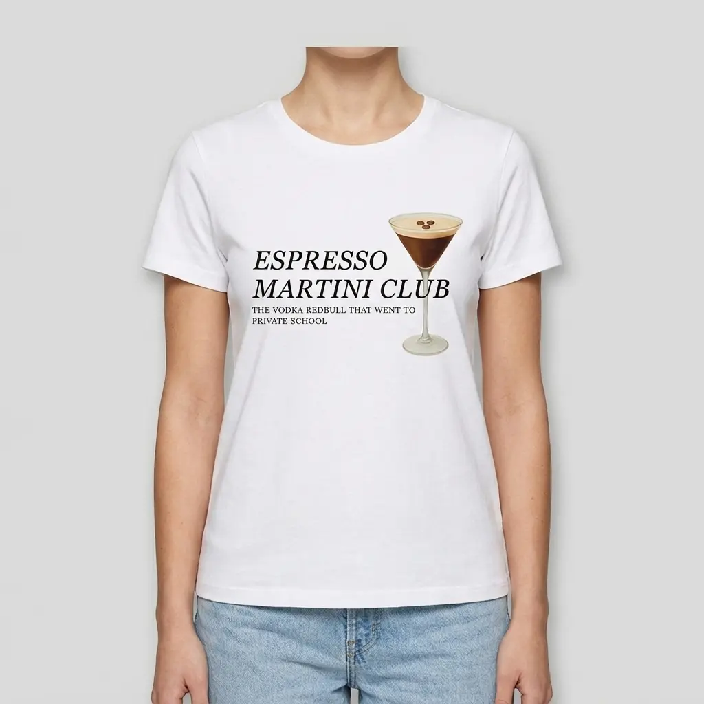 Funny Espresso Martini Club T-Shirt 4 Casual t-shirt with 'Espresso Martini Club' lettering and drink design.
