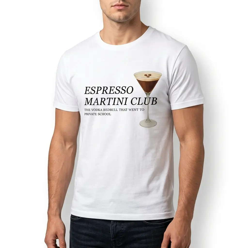 Funny Espresso Martini Club T-Shirt 5 Funny t-shirt with cocktail glass and 'Espresso Martini Club' slogan.