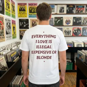 Funny Everything I Love Statement Graphic Tee 11 Person wearing a funny statement t-shirt.