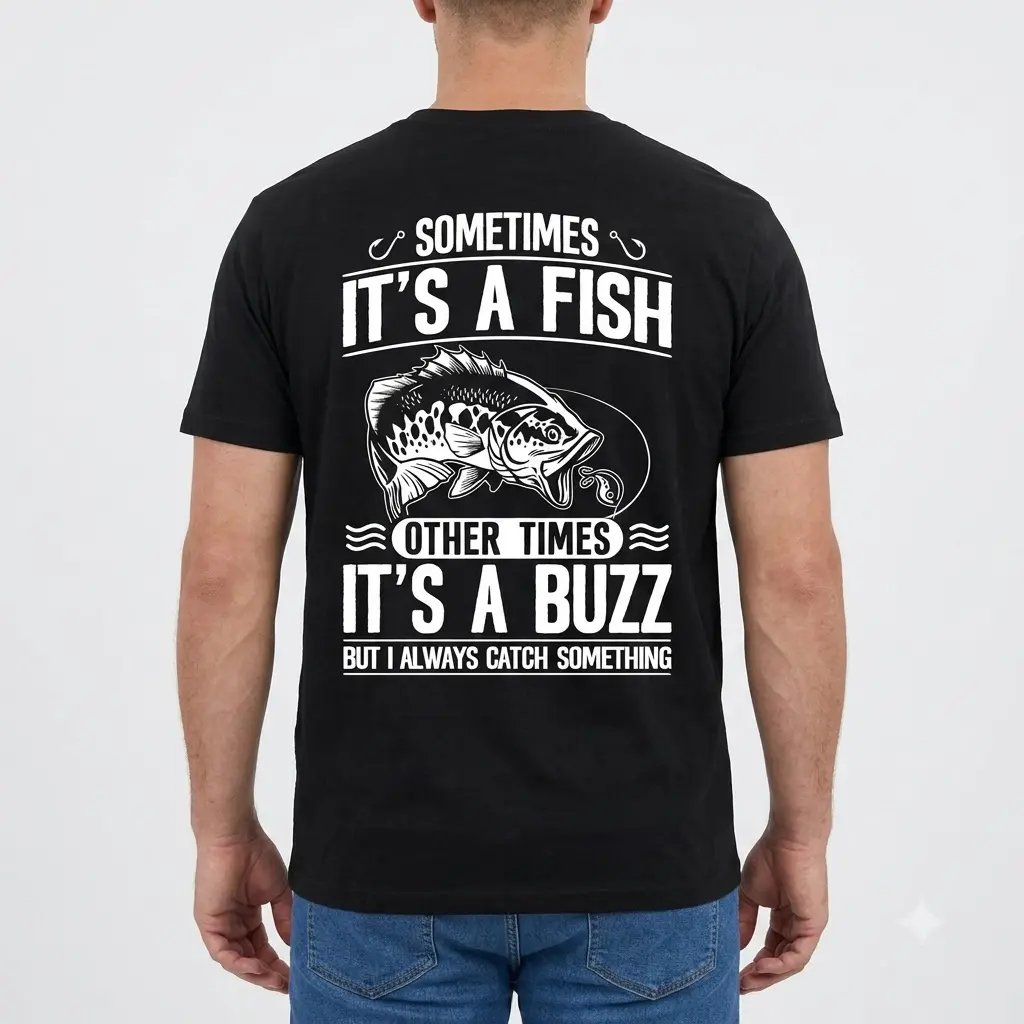 Funny Fishing Catch A Buzz Graphic T-Shirt 4 Graphic t-shirt with fish image and humorous text for fishing fans.