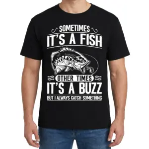 Funny Fishing Catch A Buzz Graphic T-Shirt 11 Casual shirt featuring a playful fish graphic and joke text.