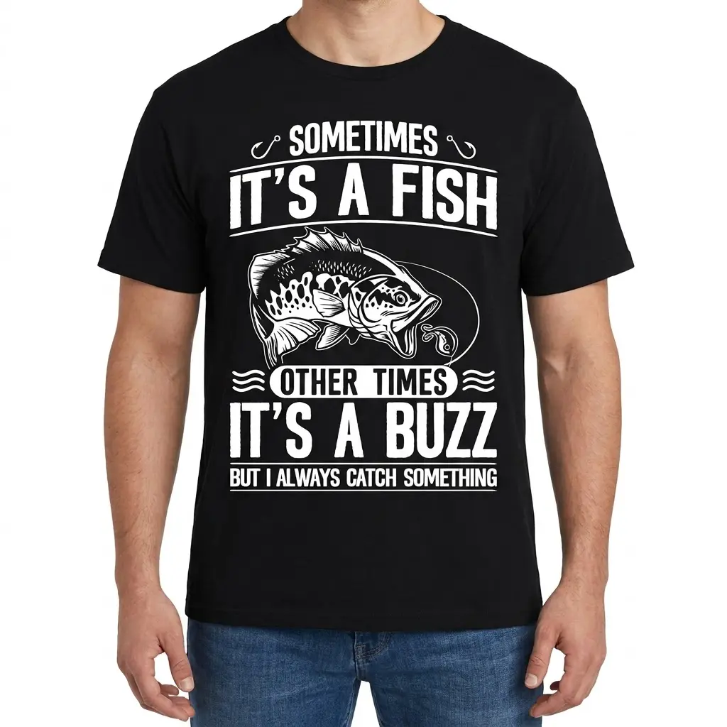 Funny Fishing Catch A Buzz Graphic T-Shirt 6 Casual shirt featuring a playful fish graphic and joke text.
