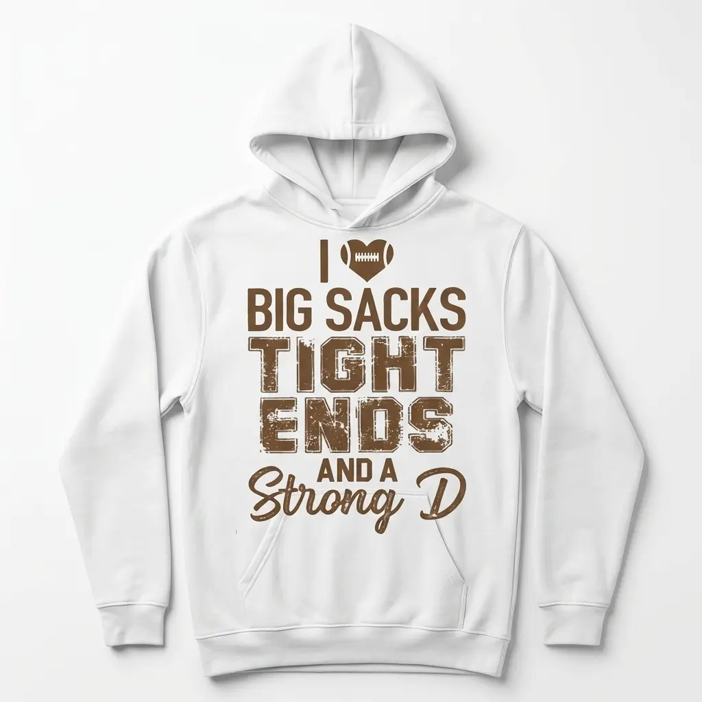T-shirt mockup with bold, humorous football-related text.
