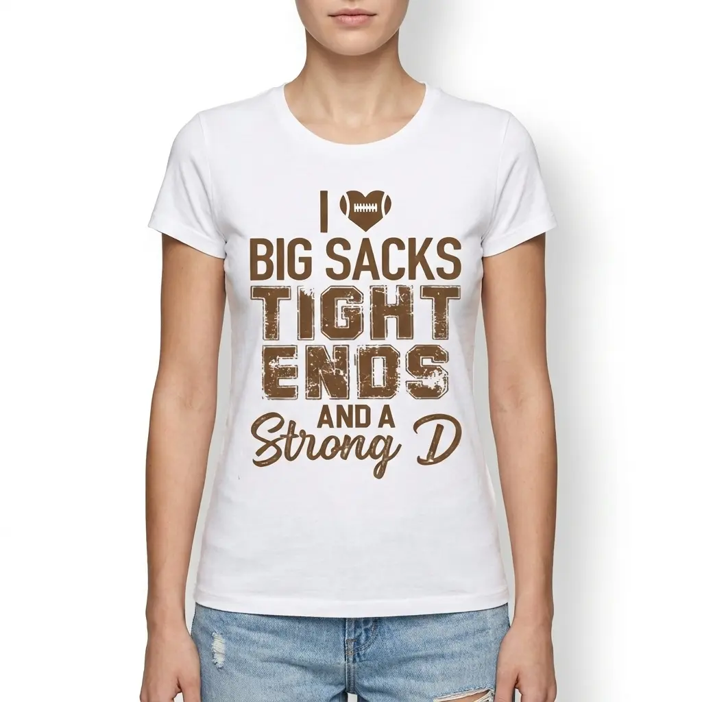 Graphic tee with playful football double entendre design.