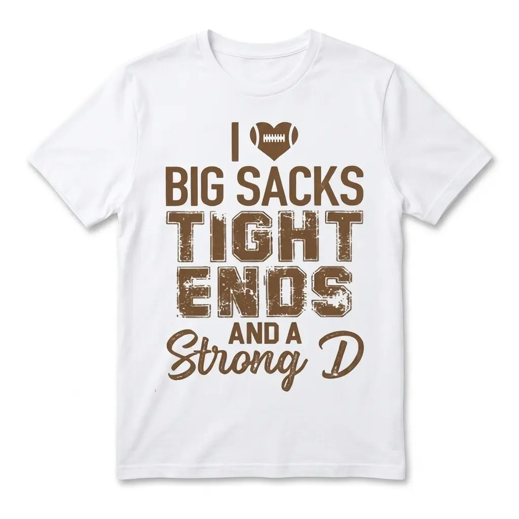 White T-shirt featuring funny football-themed graphic text.