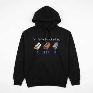 Funny Fully Bricked Up Gaming Meme T-Shirt 7 Front view of meme T-shirt with gaming elements.