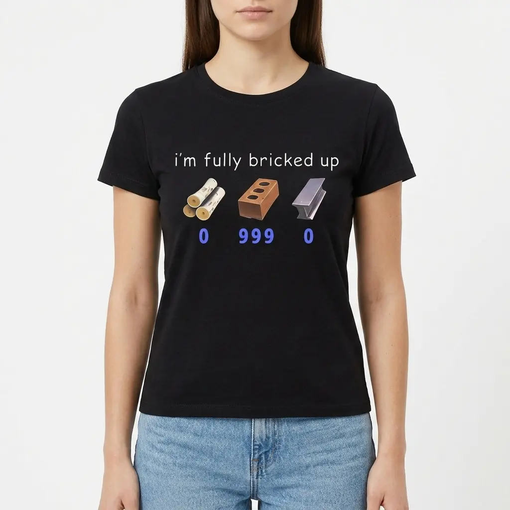 Funny Fully Bricked Up Gaming Meme T-Shirt 4 Detailed view of 'fully bricked up' gaming shirt design.