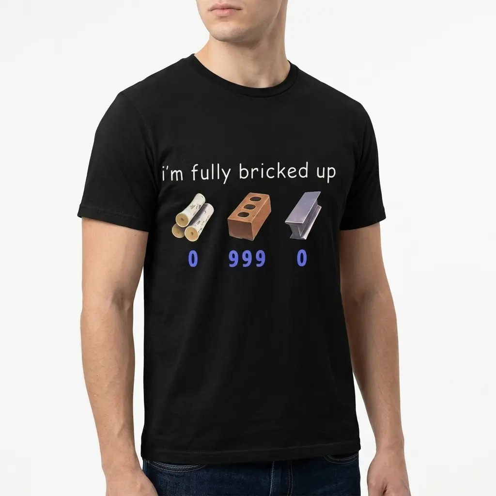 Funny Fully Bricked Up Gaming Meme T-Shirt 5 Humor T-shirt showcasing gaming-themed graphic.