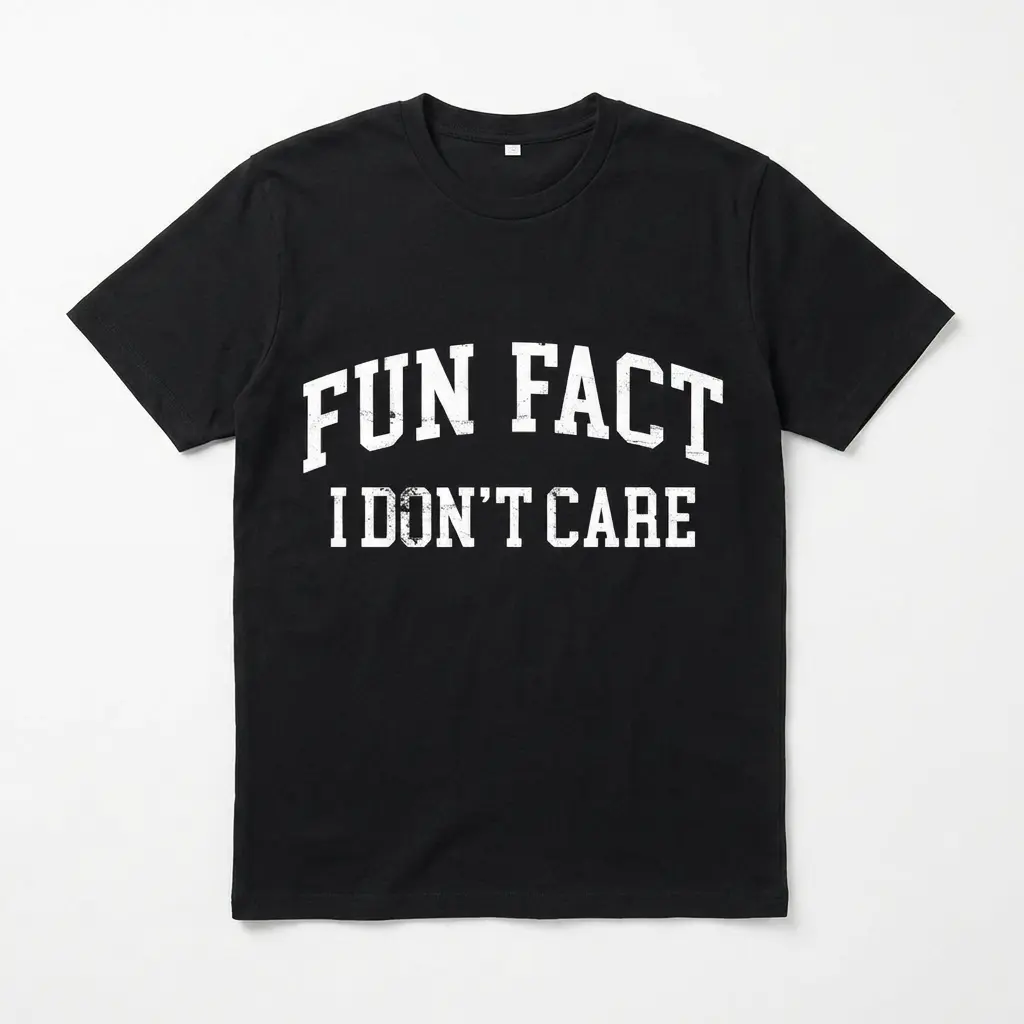 Funny Fun Fact I Don't Care Sarcastic Tee 1 Black T-shirt with 'Fun Fact I Don't Care' text in white bold font.