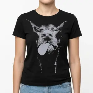 Funny Goofy Dog Portrait Graphic T-Shirt 9 Angled view of the black tee, showcasing the unique funny dog graphic, a perfect Dog Lover Shirt.