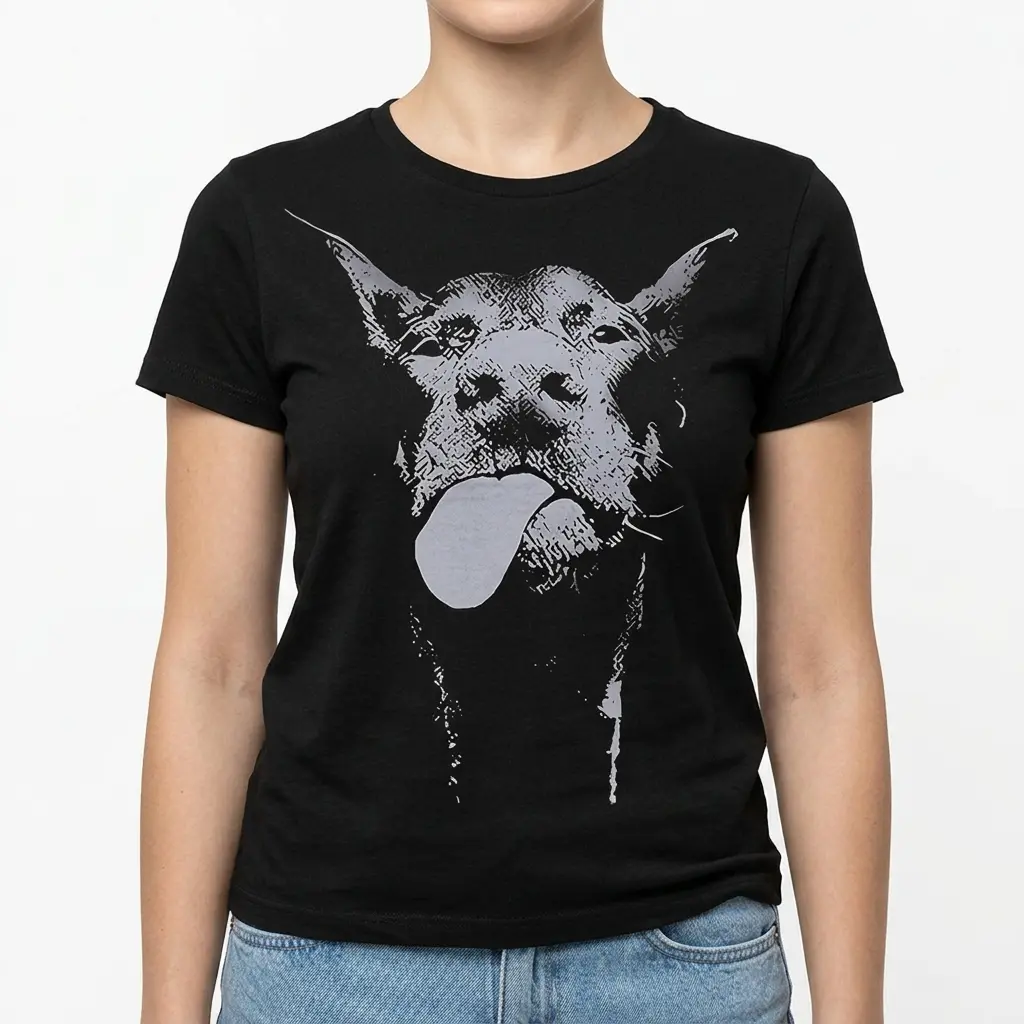 Funny Goofy Dog Portrait Graphic T-Shirt 4 Angled view of the black tee, showcasing the unique funny dog graphic, a perfect Dog Lover Shirt.
