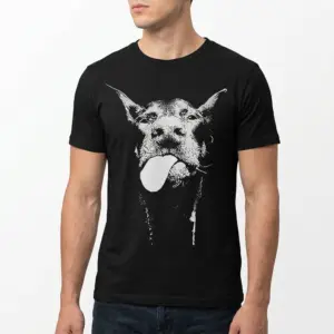 Funny Goofy Dog Portrait Graphic T-Shirt 10 Detailed look at the black graphic tee featuring the distinctive goofy dog design for dog owners.