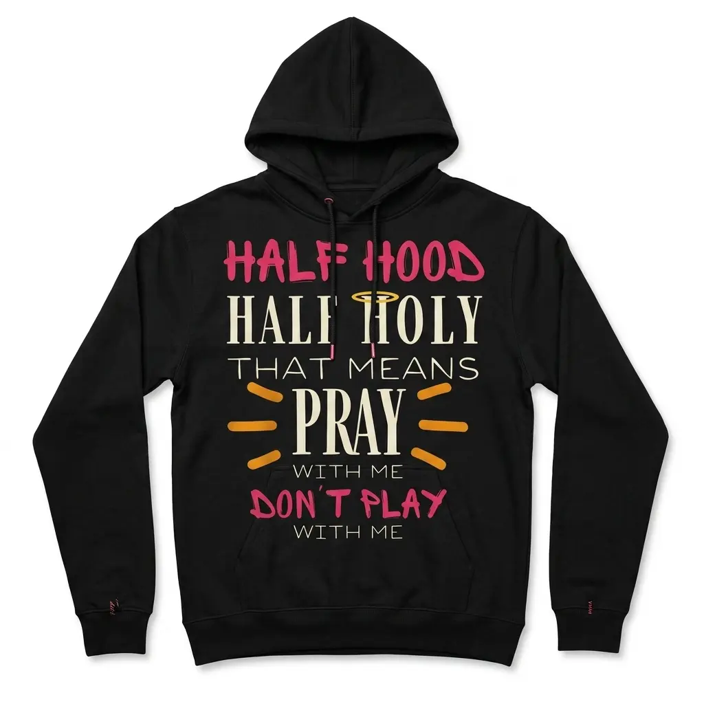 Black Christian T-shirt featuring humorous faith design.