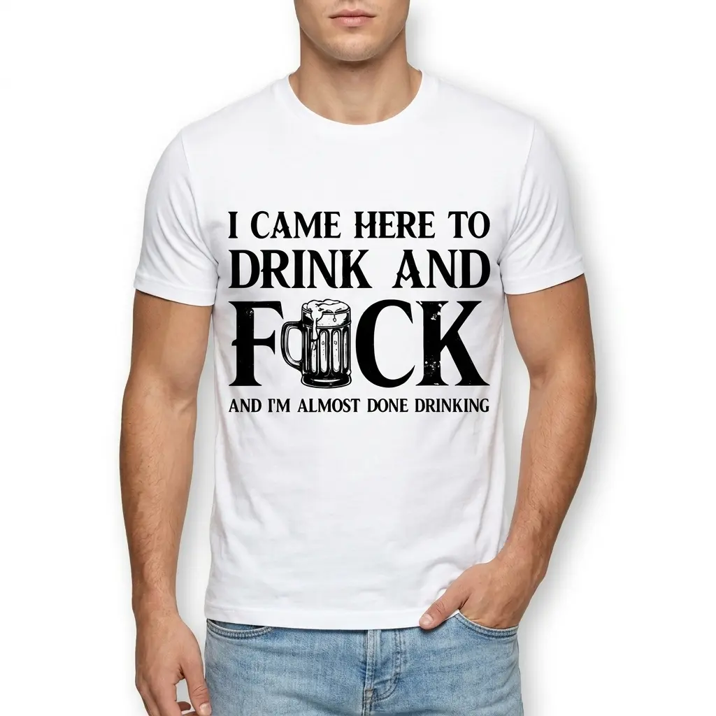 Funny 'I Came Here To Drink' Adult Humor T-Shirt 3 Detailed view of amusing beer-themed shirt print.