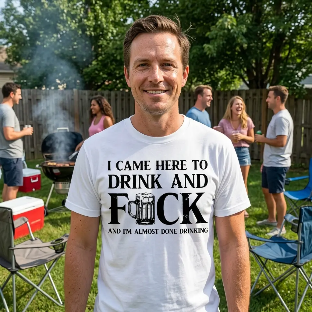 Funny 'I Came Here To Drink' Adult Humor T-Shirt 6 Funny drinking t-shirt worn in a lifestyle setting.