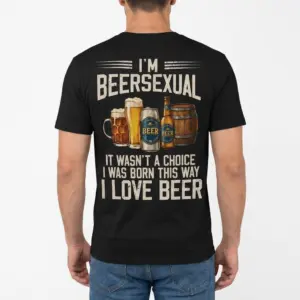 Funny I'm Beersexual Drinking Humor T-Shirt 9 Back view of a man wearing the funny I'm Beersexual graphic t-shirt.