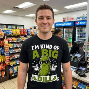 Funny I'm Kind of a Big Dill Pickle Pun T-Shirt 10 Black t-shirt showcasing the "I'M KIND OF A BIG DILL" pickle design, signaling confidence and lighthearted humor.
