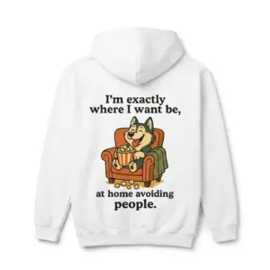 Funny Introvert Dog Homebody T-Shirt 7 Back view of a dog lover t-shirt featuring a cartoon dog on an armchair, surrounded by popcorn.