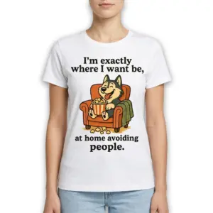 Funny Introvert Dog Homebody T-Shirt 9 T-shirt design featuring a dog lounging with popcorn, emphasizing a homebody theme.