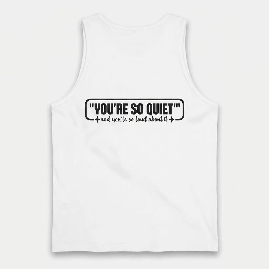 Back flat lay of a tank top featuring the sarcastic introvert quote You're So Quiet.