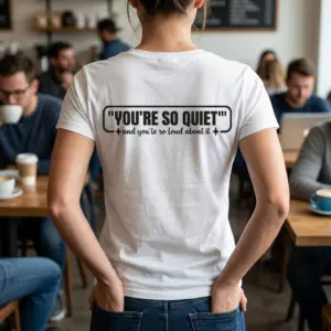 Funny Introvert Sarcastic Quote T-Shirt 10 Lifestyle setting showing the back of the sarcastic introvert quote shirt being worn.