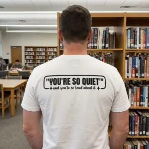 Funny Introvert Sarcastic Quote T-Shirt 11 Casual lifestyle view featuring the back design of the introvert sarcastic quote shirt.