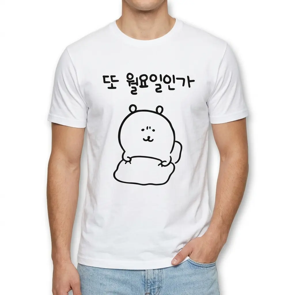 Funny Korean Monday Blues Graphic T-Shirt 3 Side view of a t-shirt highlighting its relaxed fit.