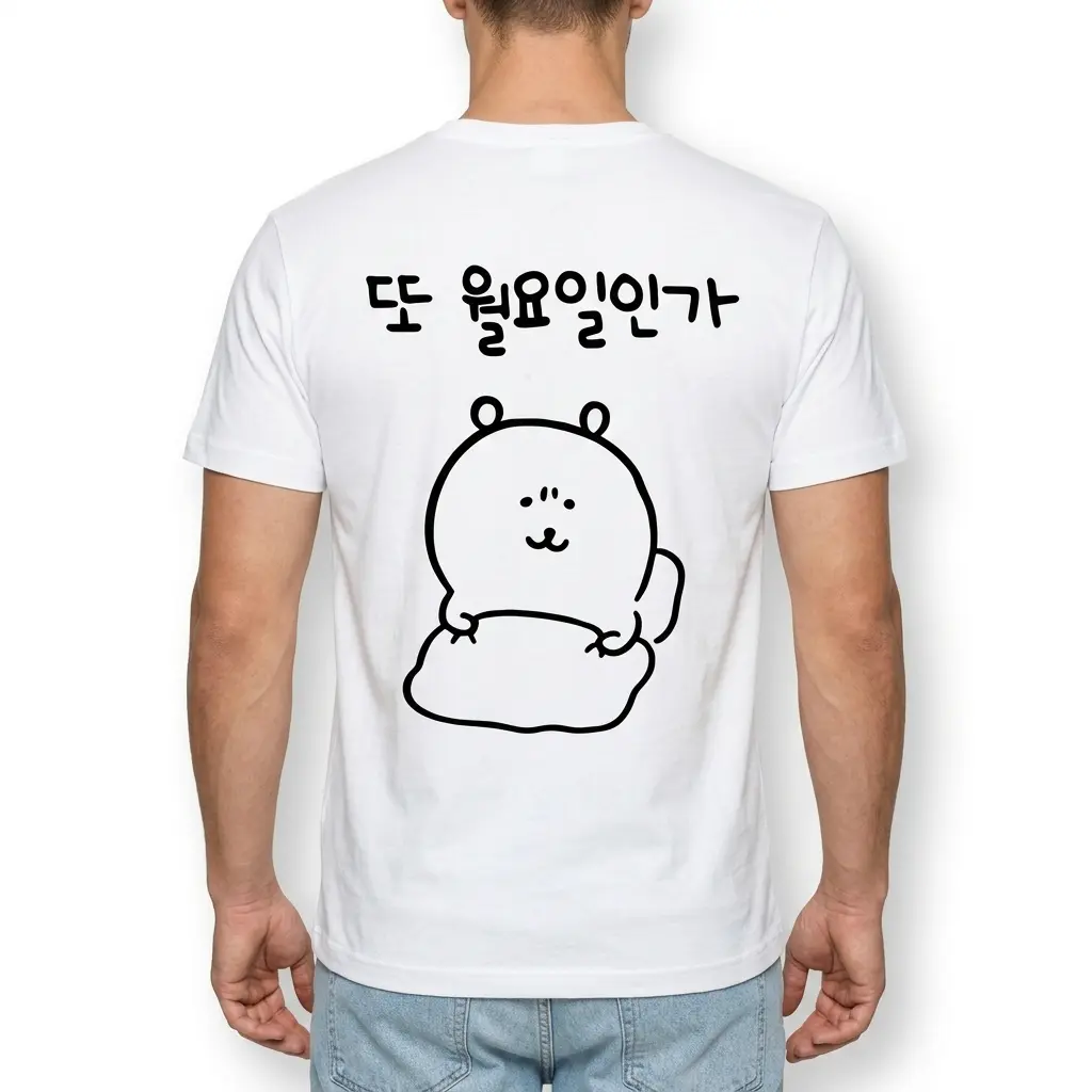 Funny Korean Monday Blues Graphic T-Shirt 5 Detail of the t-shirt's short sleeve and fabric texture.