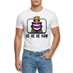 Funny Laughing King Meme T-Shirt 8 White crewneck t-shirt showcasing the iconic king's wide-mouthed laugh, with a golden crown and black beard.