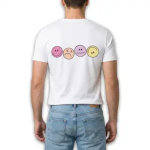 Funny Retirement Plan Golf T-Shirt 10 White T-shirt laid flat with emoticon design.