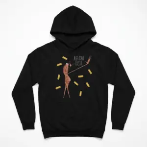 Funny Rigatoni Pasta Surreal Graphic T-Shirt 7 Black t-shirt with a whimsical rigatoni pasta print.