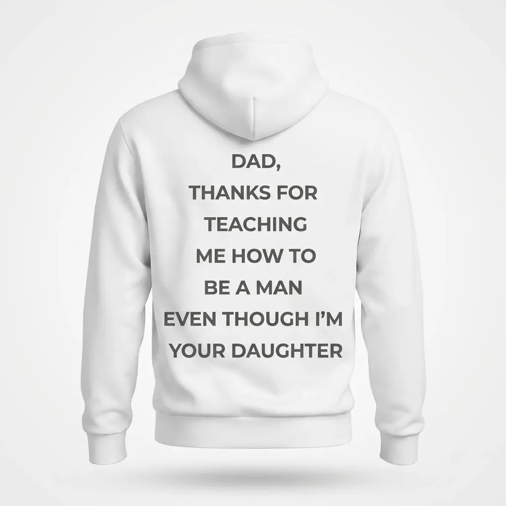 Funny Sarcastic Daughter to Dad T-Shirt 2 Back flat lay of a hoodie featuring the humorous quote thanking dad for teaching how to be a man.