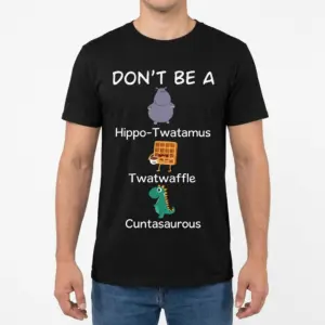 Funny Sarcastic Don't Be A Graphic Hoodie 7 Front view of a male model wearing the black Don't Be A graphic shirt featuring sarcastic cartoon illustrations.